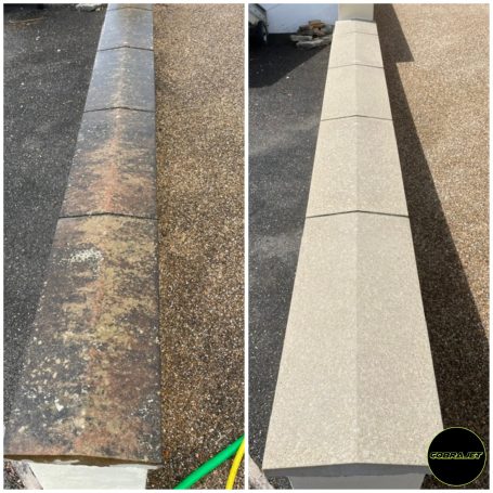 Before and after image of exterior cleaning in Weymouth Dorset Before and after image of exterior cleaning in Weymouth Dorset
